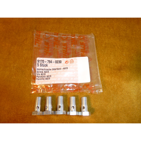 NEU Original Stihl 07 070 090 Contra 5x Hohlschraube Schraube DIN7623-A2/3-AL 9170 794 0230 / 91707940230 / 9170-794-0230